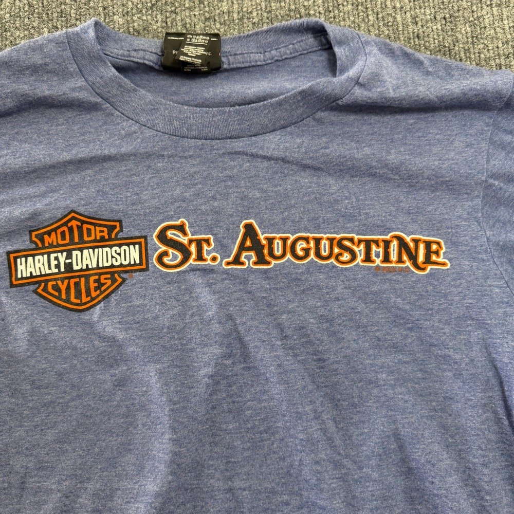 Harley-Davidson St Augustine T Shirt Mens Small Blue Pirate Skeleton Adamec FL - Picture 2 of 7
